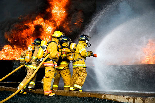 Fire Fighters battle a blaze.